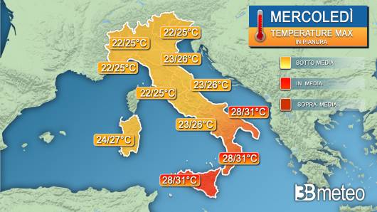 Temperature massime mercoledì
