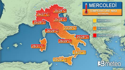 Temperature massime mercoledì