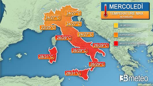Temperature massime mercoledì