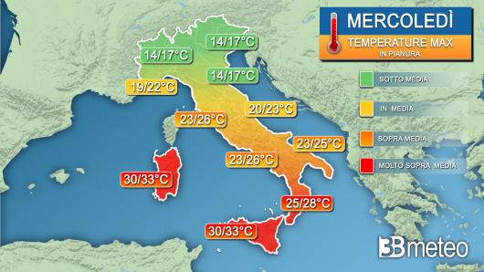 Temperature massime mercoledì