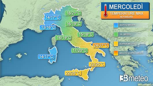 Temperature massime mercoledì