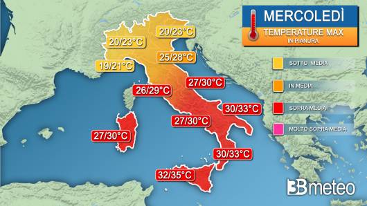 Temperature massime mercoledì