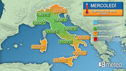 Temperature massime mercoledì