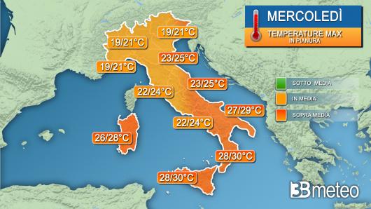 Temperature massime mercoledì