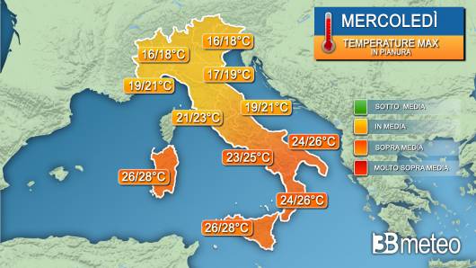Temperature massime mercoledì