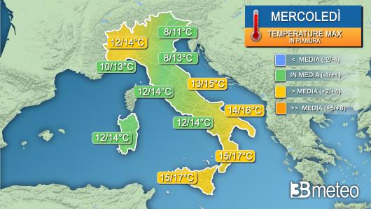 Temperature massime mercoledì