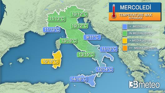 Temperature massime mercoledì