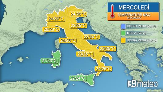 Temperature massime mercoledì