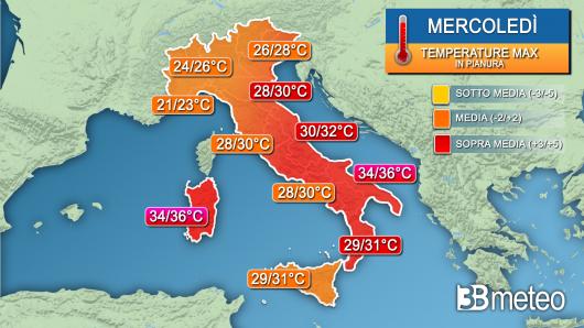 Temperature massime mercoledì