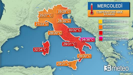Temperature massime mercoledì