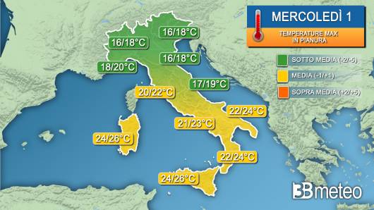 Temperature massime mercoledì