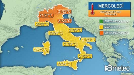 Temperature massime mercoledì