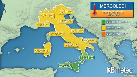 Temperature massime mercoledì