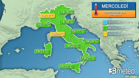Temperature massime mercoledì