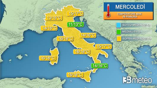 Temperature massime mercoledì