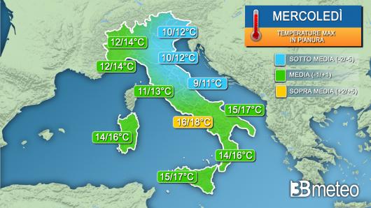 Temperature massime mercoledì