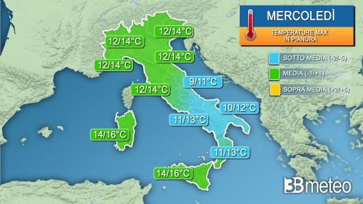 Temperature massime mercoledì