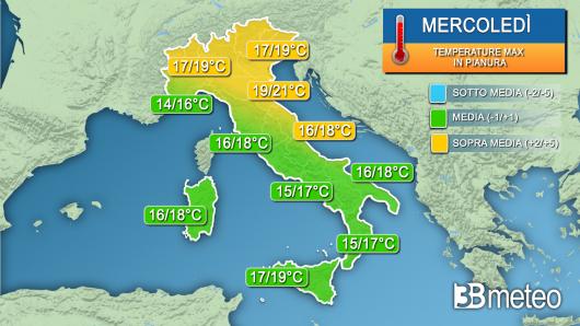 Temperature massime mercoledì