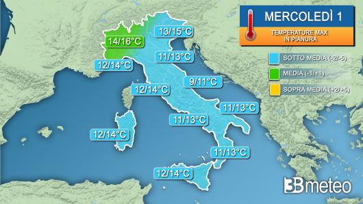 Temperature massime mercoledì