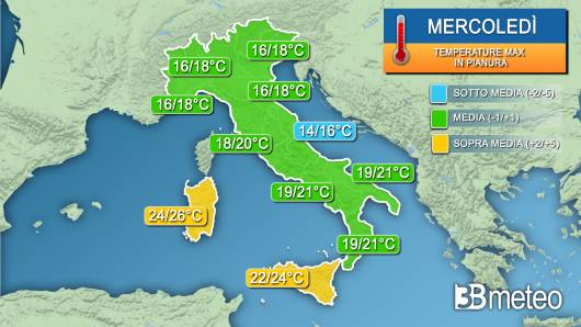 Temperature massime mercoledì