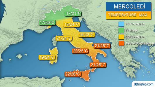 Temperature massime mercoledì