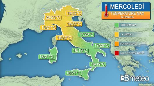 Temperature massime mercoledì 8 maggio