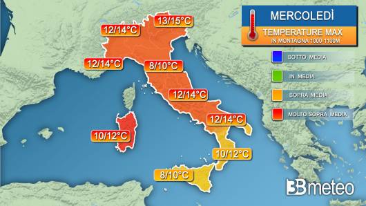 Temperature massime mercoledì in montagna