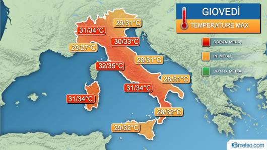 Temperature massime per giovedì