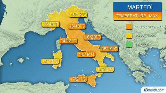 Temperature massime per martedì