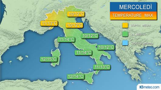 Temperature massime per mercoledì