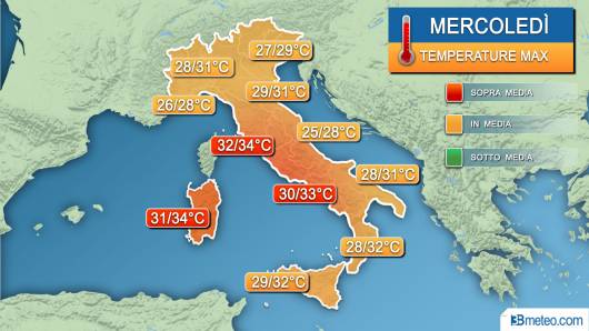 Temperature massime per mercoledì