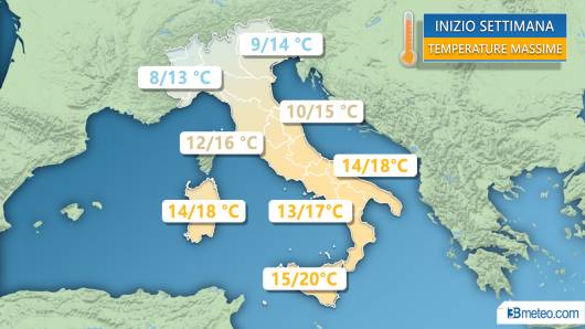 Temperature massime previste a inizio settimana