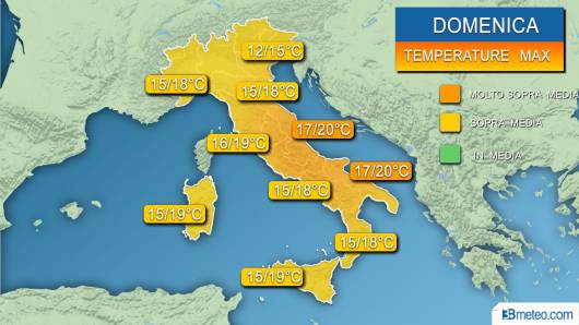 Temperature massime previste domenica