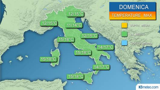 Temperature massime previste domenica