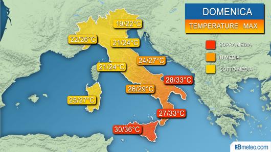Temperature massime previste domenica