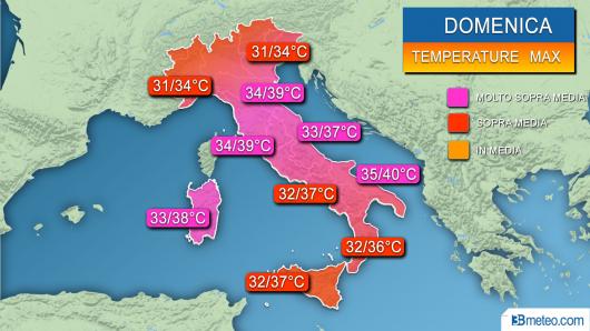 Temperature massime previste domenica