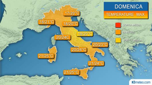 Temperature massime previste domenica