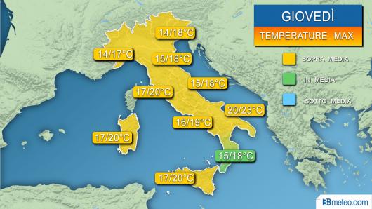 Temperature massime previste giovedì
