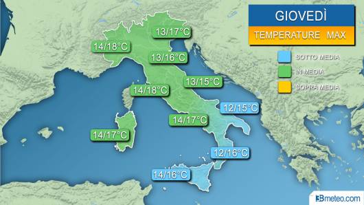 Temperature massime previste giovedì