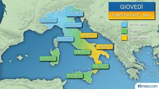 Temperature massime previste giovedì