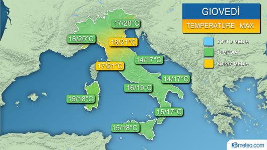 Temperature massime previste giovedì
