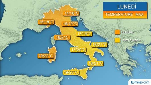 Temperature massime previste lunedì