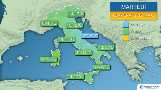 Temperature massime previste martedì