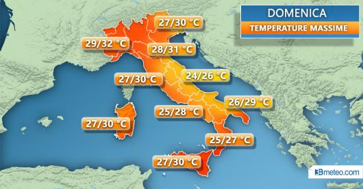 Temperature massime previste per domenica