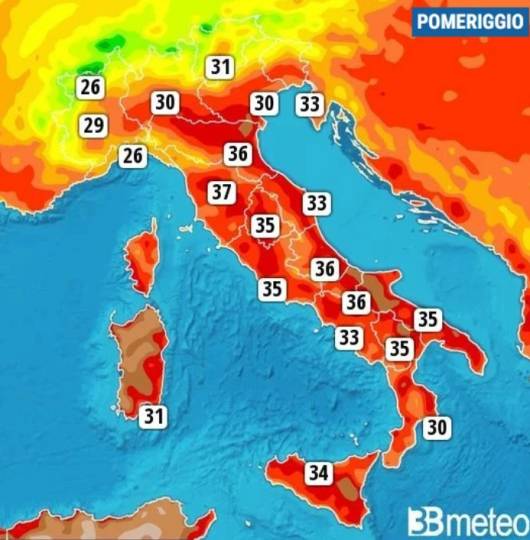 Temperature massime previste per domenica