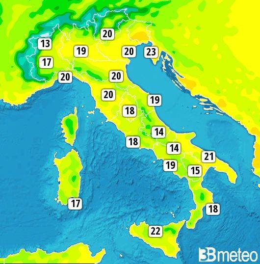 Temperature massime previste per domenica