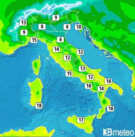 Temperature massime previste per domenica