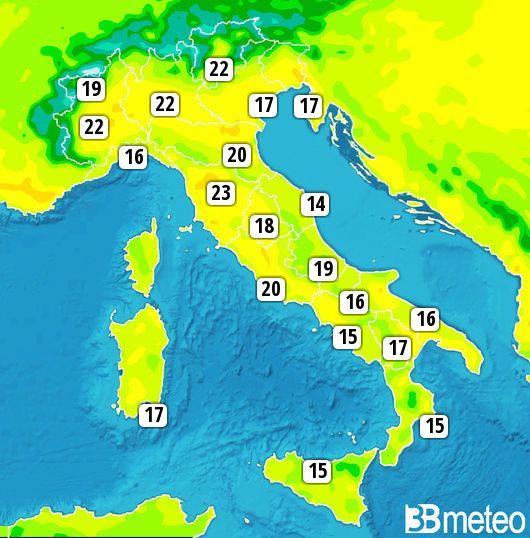 Temperature massime previste per domenica