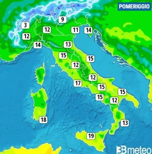 Temperature massime previste per giovedì