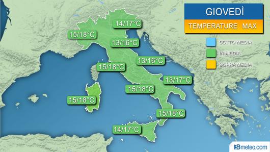 Temperature massime previste per giovedì